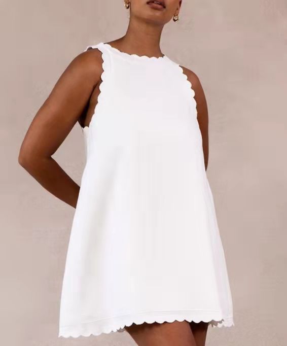 Embroidered Ruffled Women's Cotton Hemp Dress