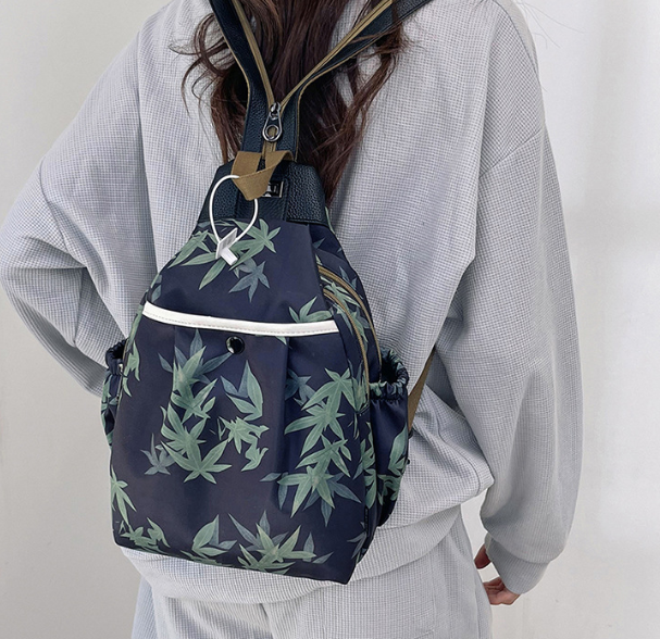 Green Hemp Leaf Backpack with Dual Pockets for Travel