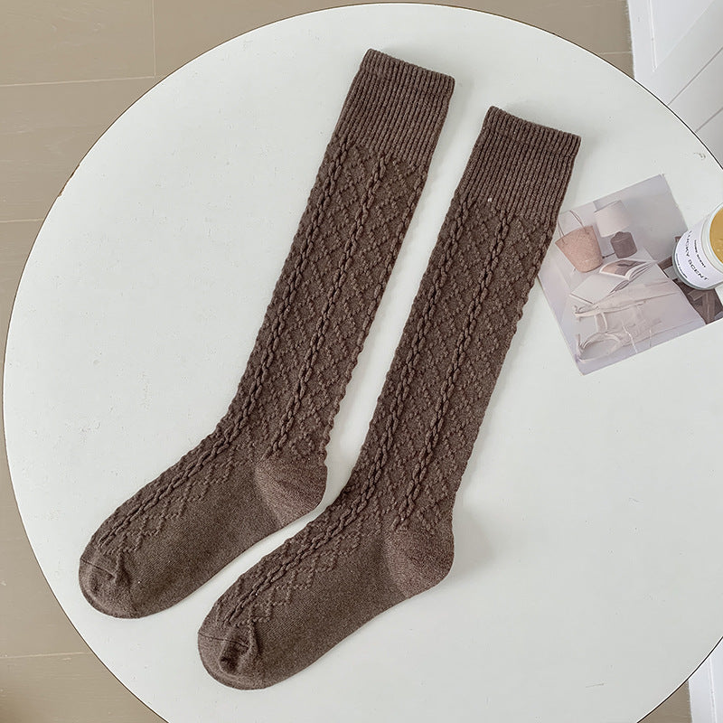 Knee-Length Cashmere Socks in Warm Hemp Pattern