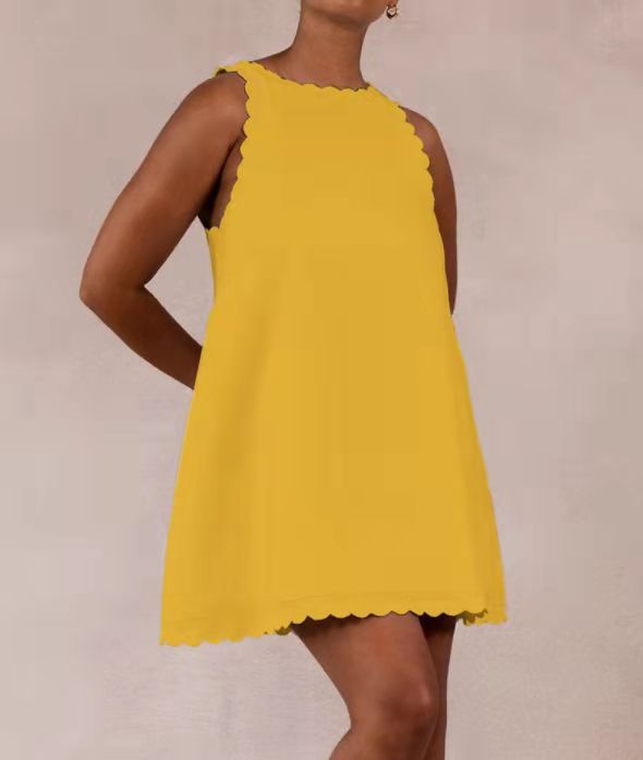 Embroidered Ruffled Women's Cotton Hemp Dress