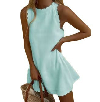 Embroidered Ruffled Women's Cotton Hemp Dress