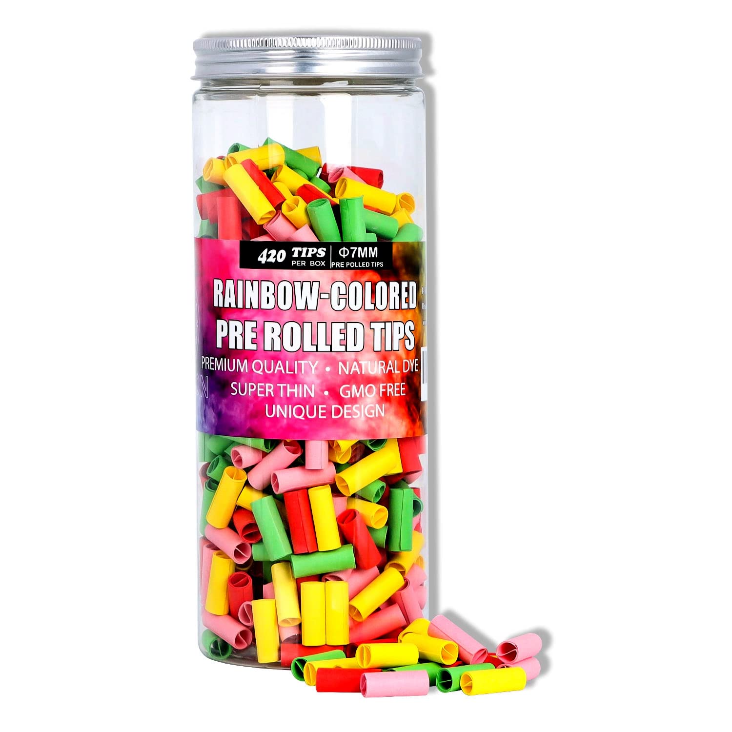 420 Pack | Ø7mm Pre Rolled Tips | Rasta Color Filter Tips Made with Unbleached Rolling Papers | Suitable for Most Pre Roll Cigarette Machine