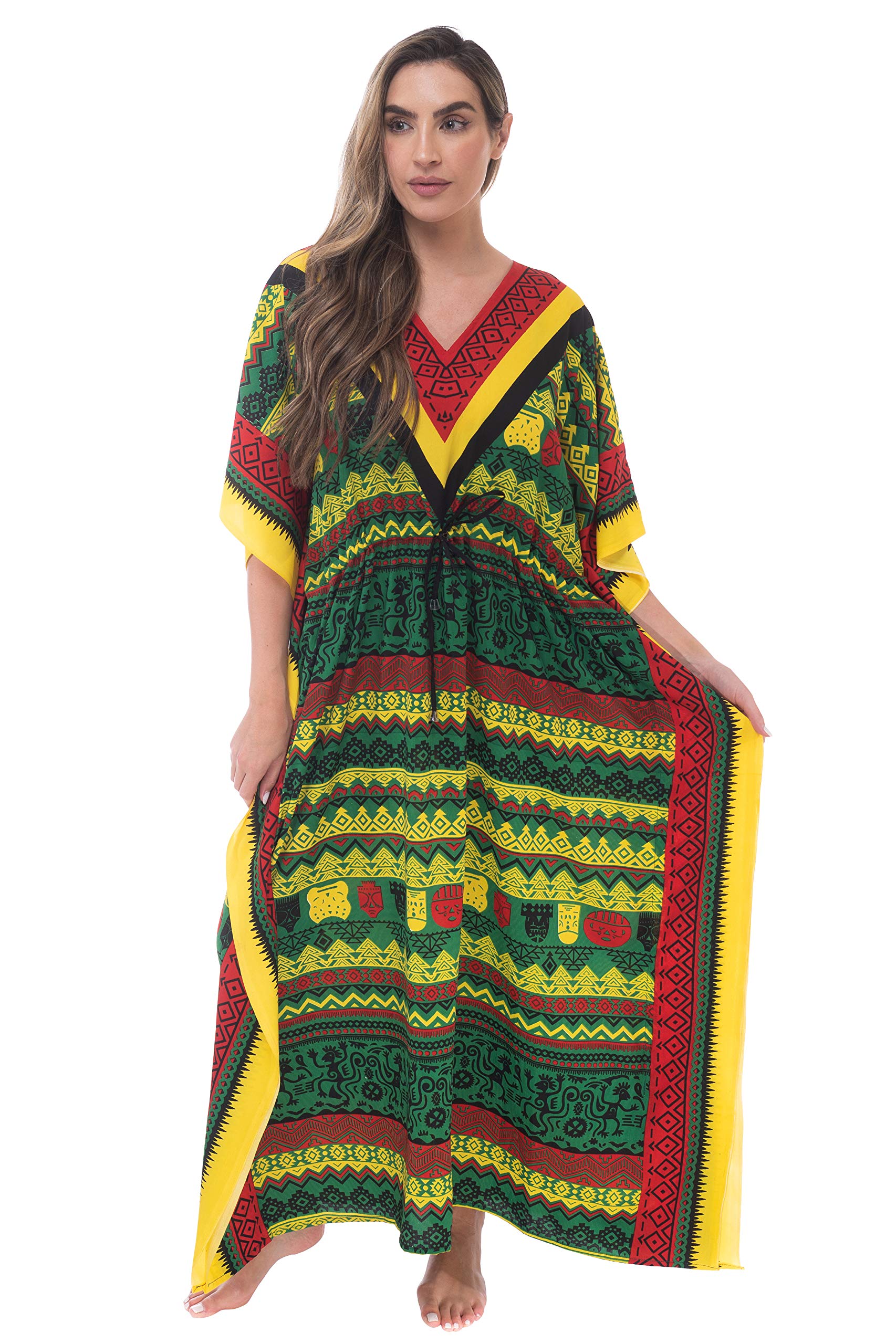 Riviera Sun 25017-Multi-2X-3X Long Rasta Caftans for Women