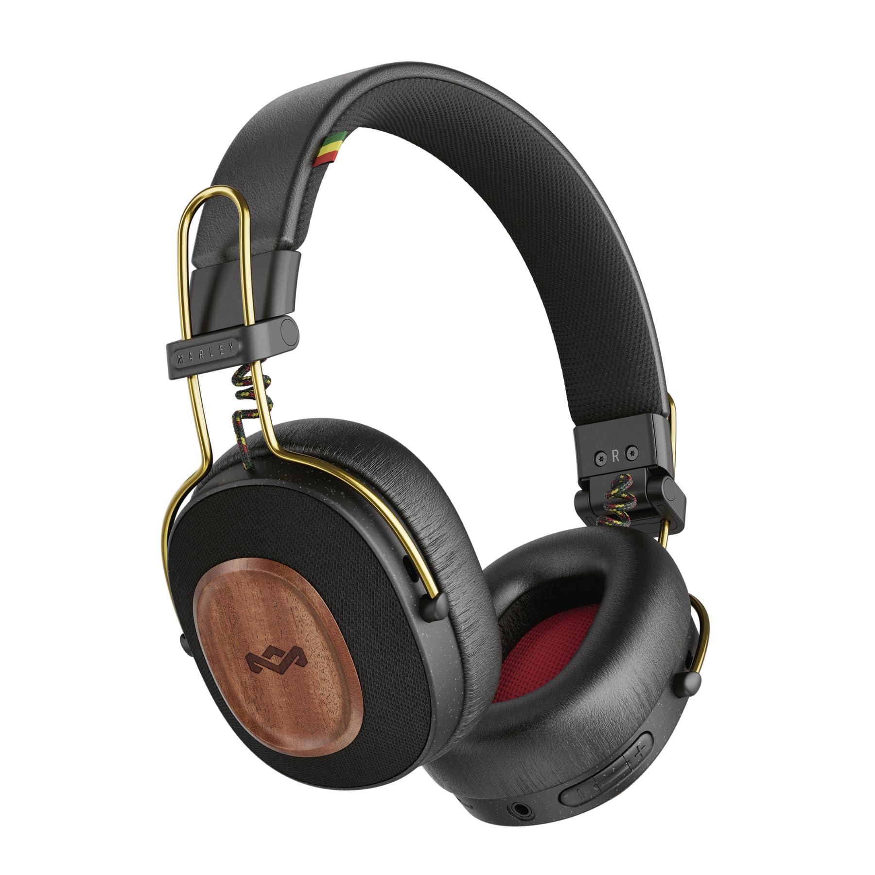 House of Marley Positive Vibration Riddim On-Ear Headphones 50-Hour Playtime Quick Charge Crystal Clear Calls Sustainable Bamboo (Rasta)