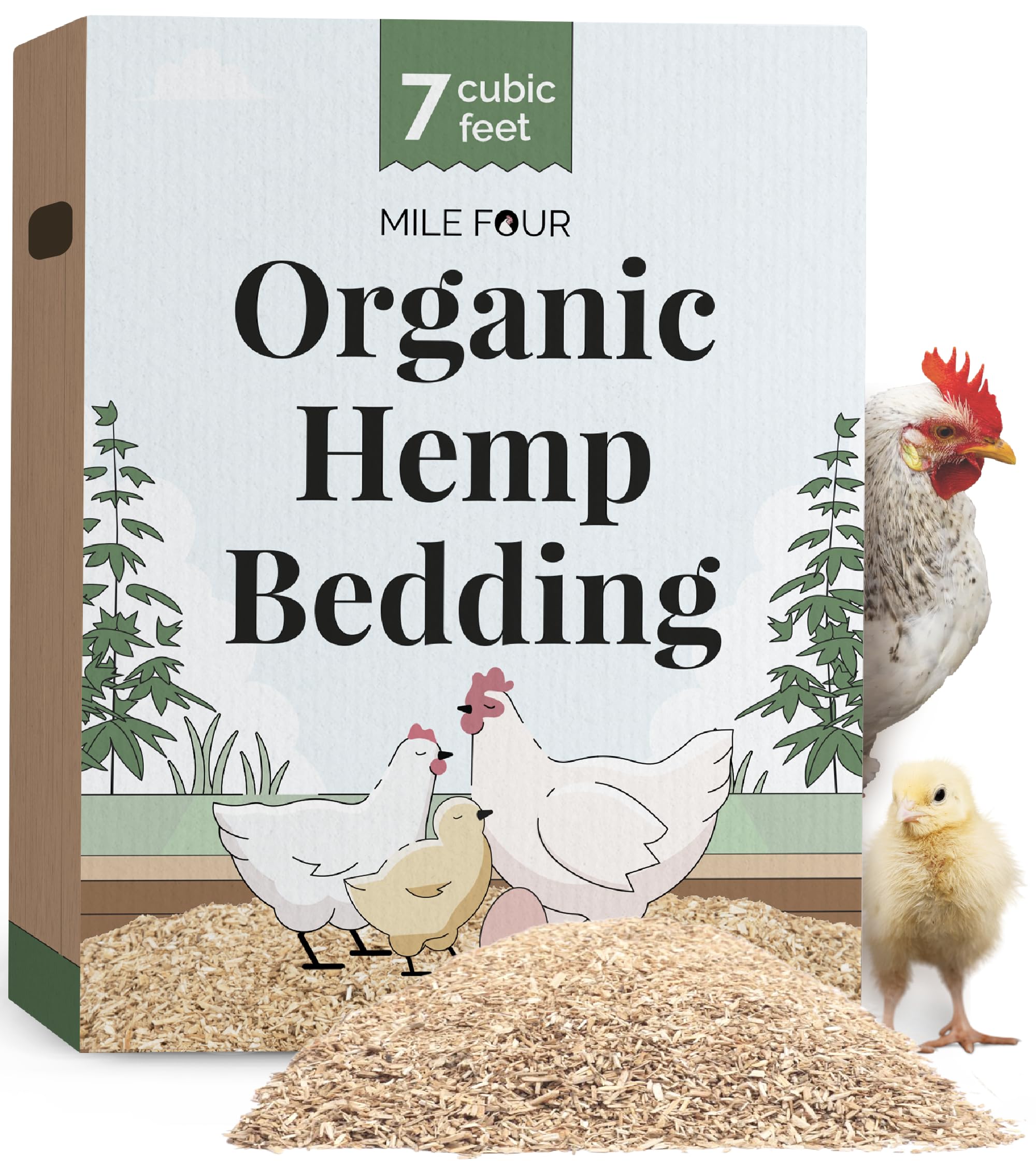 Mile Four Hemp Bedding for Chickens & Chicken Nesting Boxes 100% Certified Organic & USA Grown Hemp Bedding 198 Liters | 40 Pounds