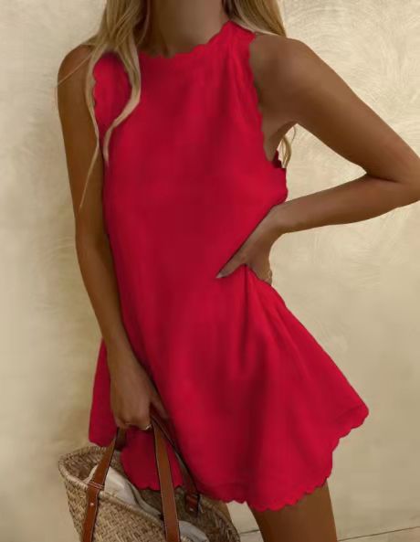 Embroidered Ruffled Women's Cotton Hemp Dress