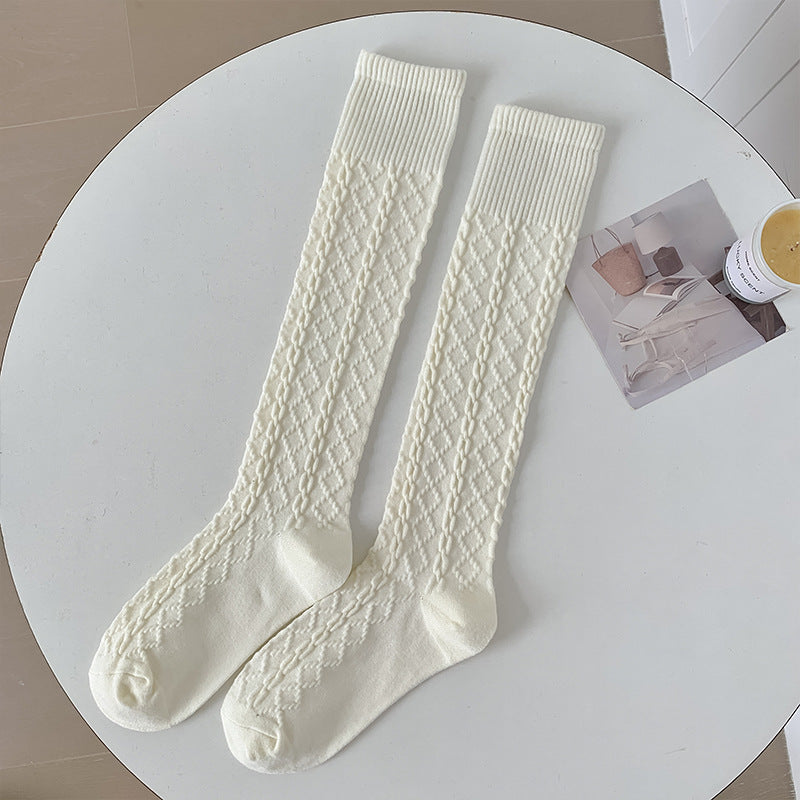 Knee-Length Cashmere Socks in Warm Hemp Pattern
