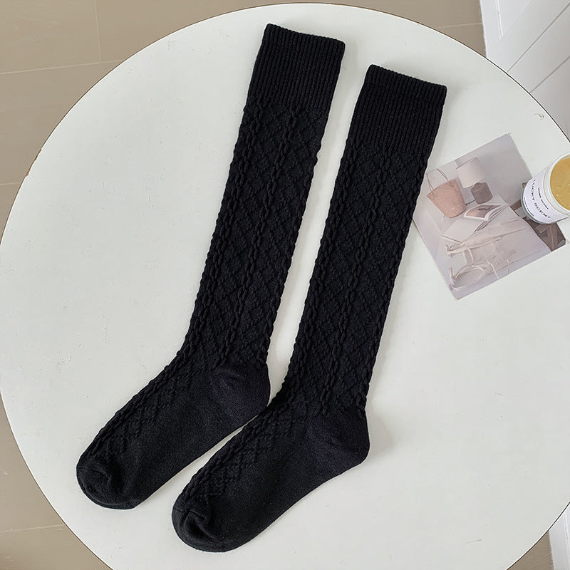 Knee-Length Cashmere Socks in Warm Hemp Pattern