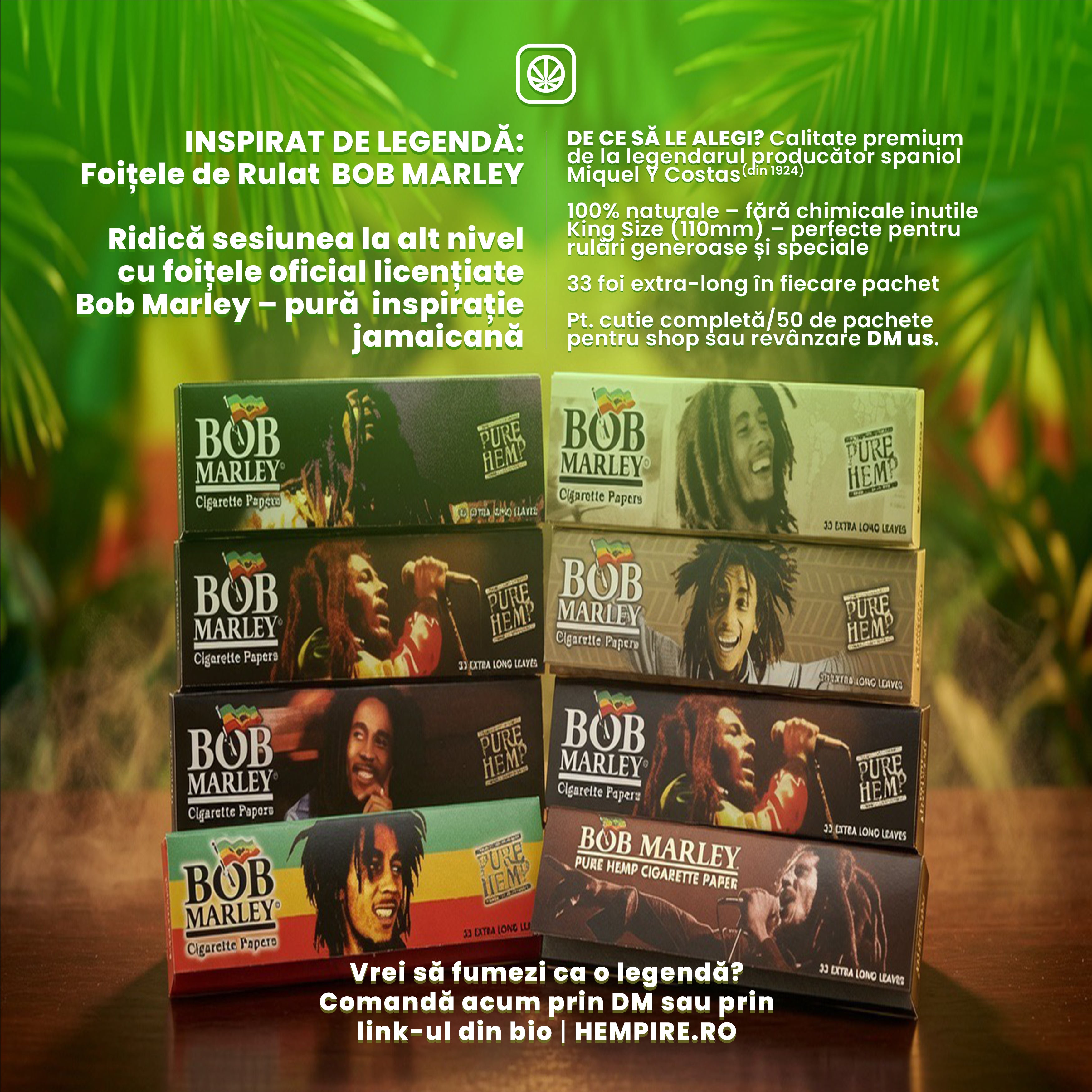 (10) Bob Marley King Rolling Paper 110mm Cigarette Smoking Paper