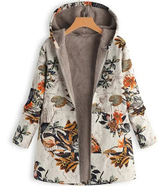 Vintage Women's Cotton and Hemp Hoodie Coat with Pockets