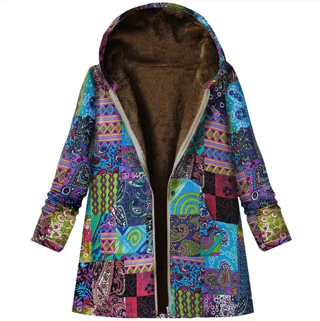 Vintage Women's Cotton and Hemp Hoodie Coat with Pockets