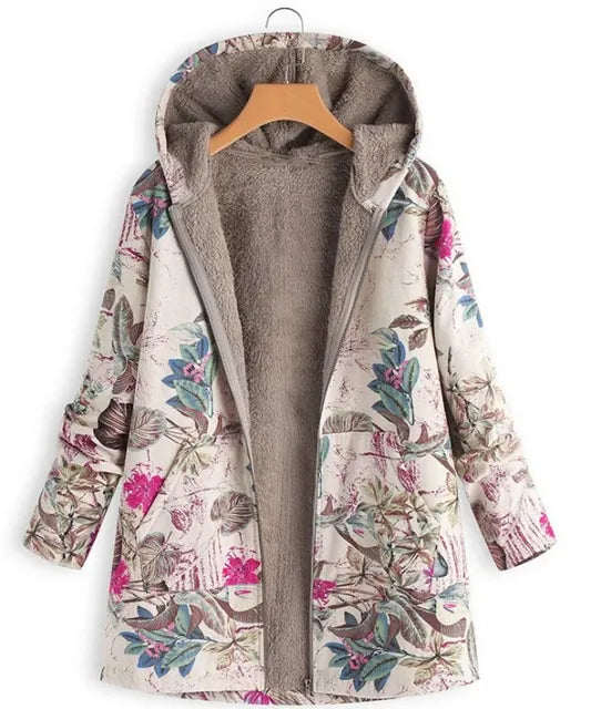 Vintage Women's Cotton and Hemp Hoodie Coat with Pockets