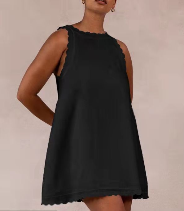 Embroidered Ruffled Women's Cotton Hemp Dress